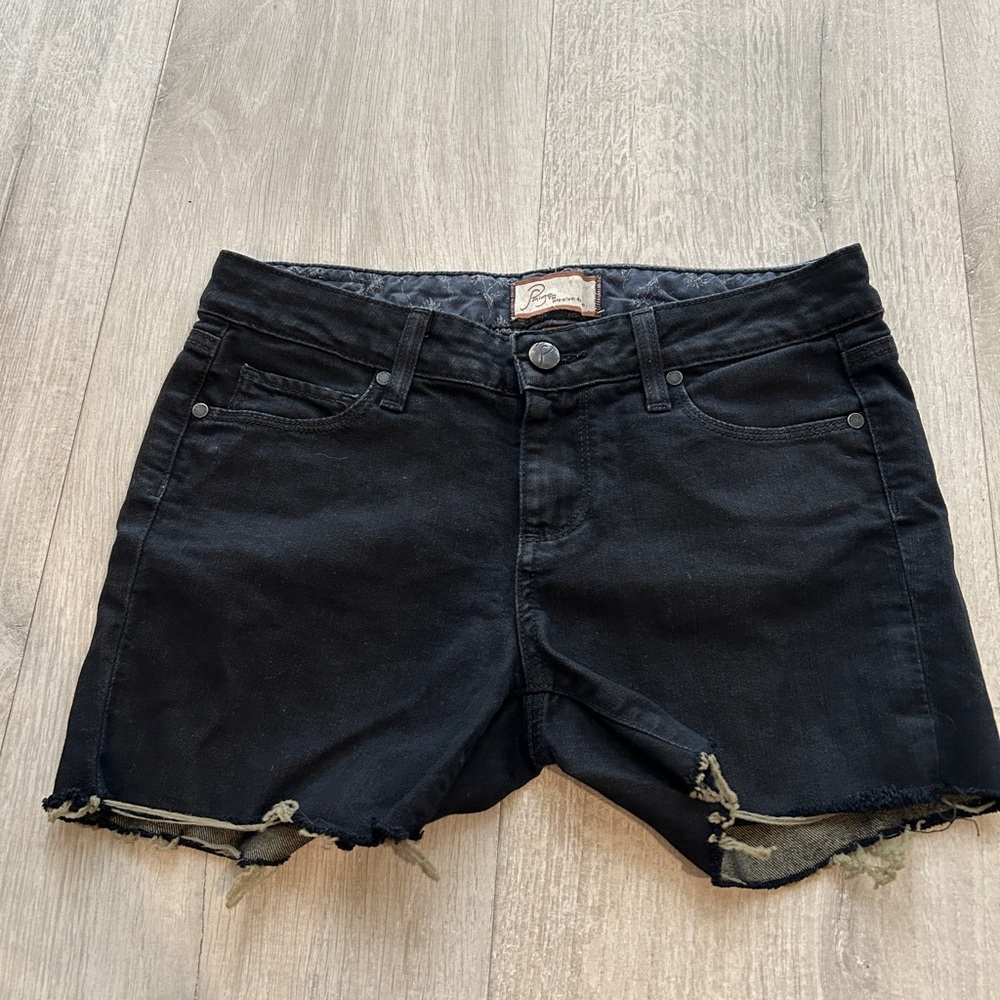 PAIGE Black Cut-Off Jean Shorts Distressed Style